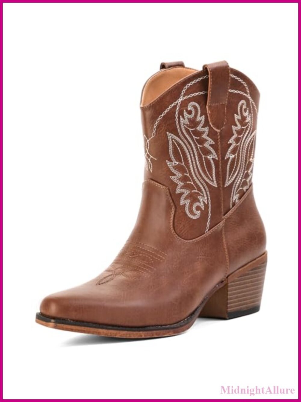 Faux Leather Western Cowboy Ankle Boots Snip Toe Block Heel